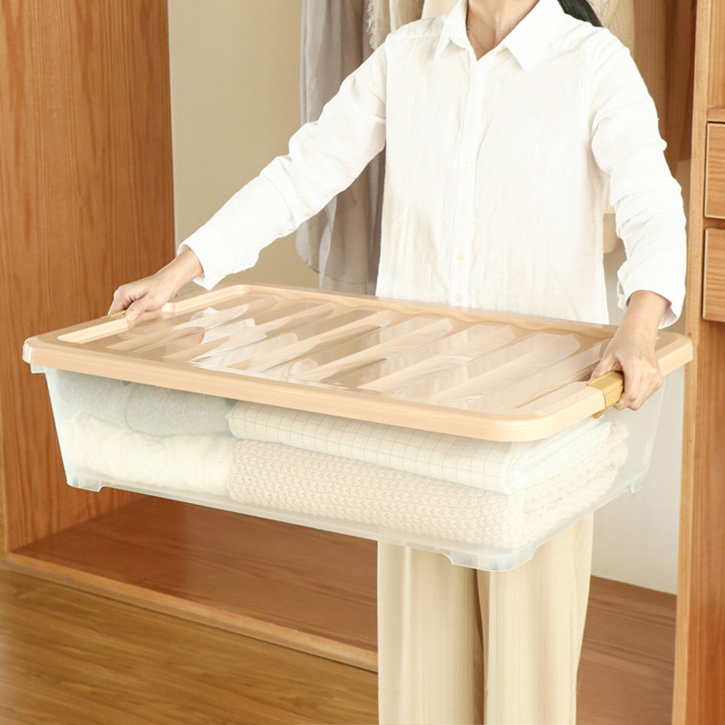 ベッド 下 収納 キャスター付き透明蓋ロック式ベッド下衣装ケース