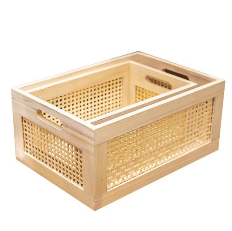 ベッド 下 収納 無垢材竹編み長方形衣装ケース木製収納箱