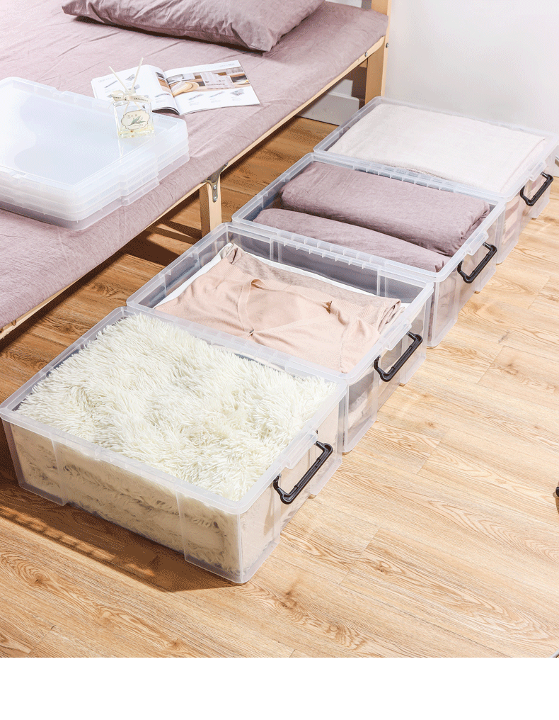 ベッド 下 収納 扁平型取っ手付き透明衣装ケース