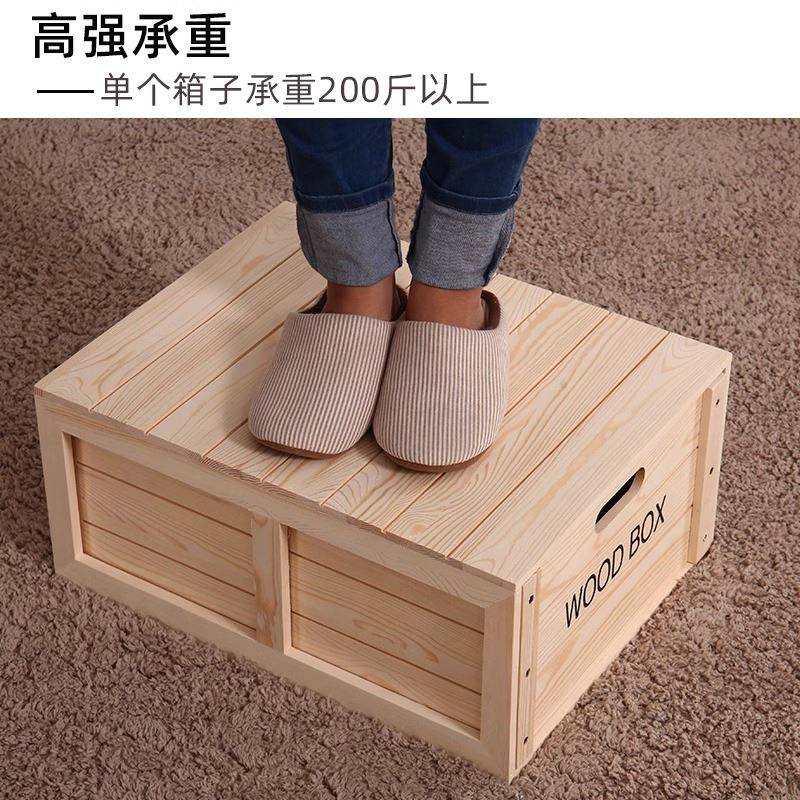 ベッド 下 収納 木製積み重ね式収納ボックス取っ手付き