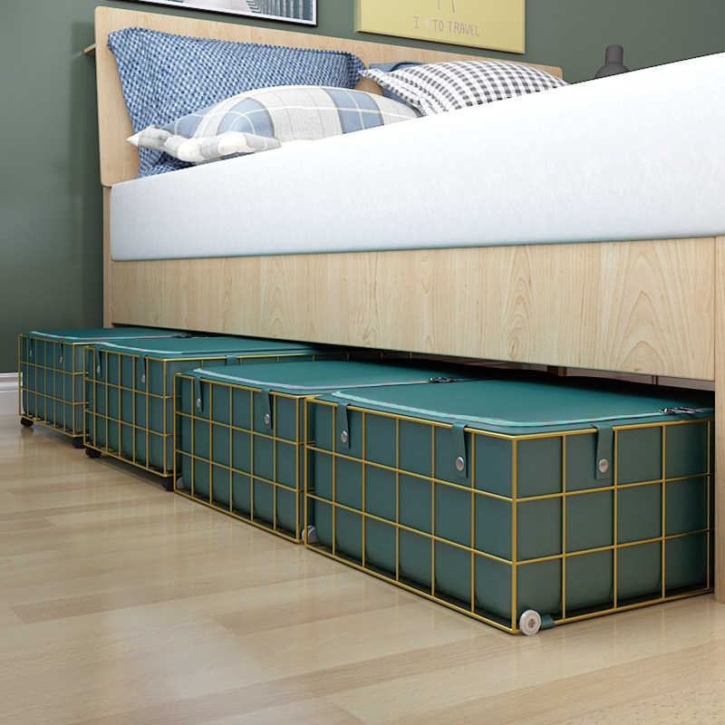 ベッド 下 収納 格子柄フレーム付きキャスター式ベッド下衣装ケース