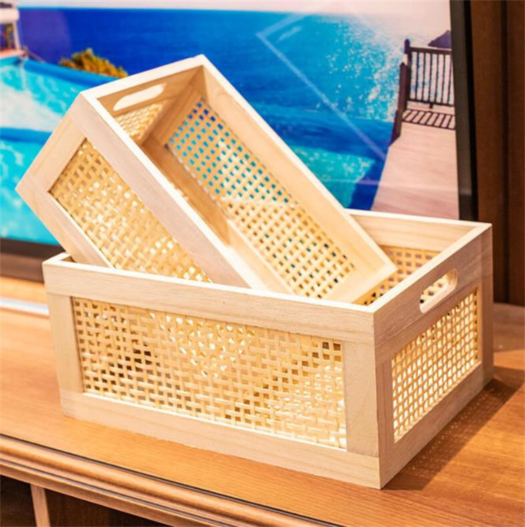 ベッド 下 収納 無垢材竹編み長方形衣装ケース木製収納箱