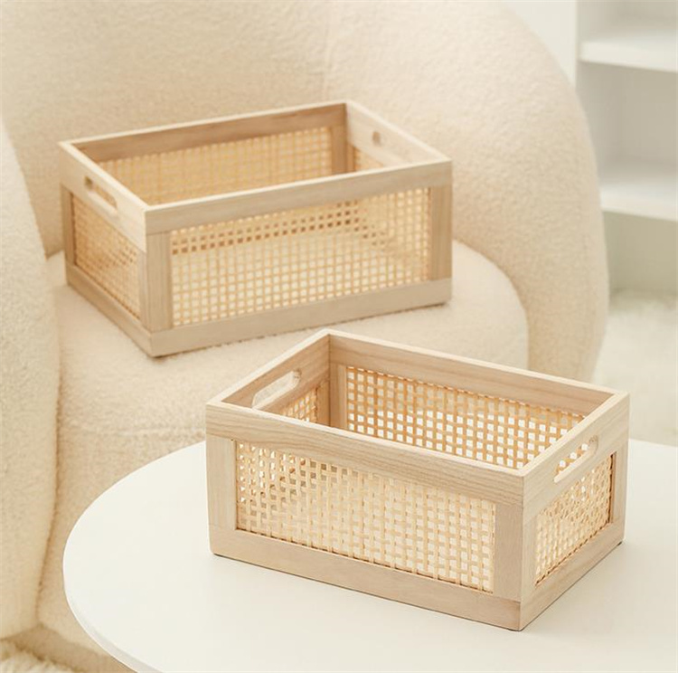 ベッド 下 収納 無垢材竹編み長方形衣装ケース木製収納箱