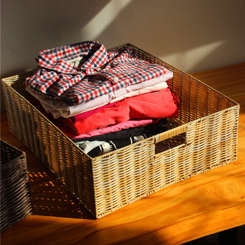ベッド 下 収納 天然素材編み込み式持ち手付き収納かご