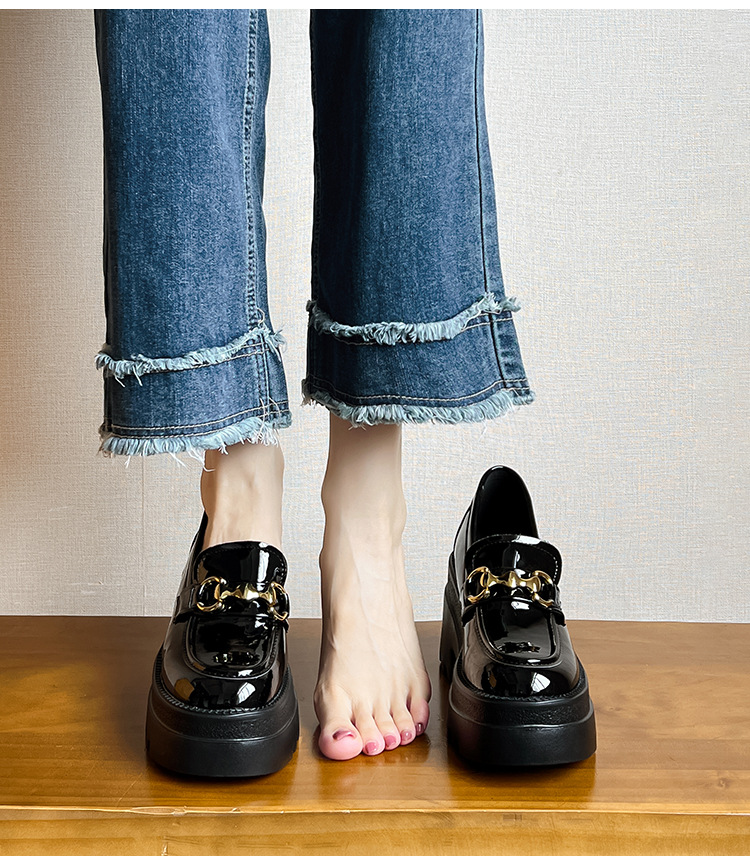厚底 【金属チェーンデザイン × 身長アップ効果 × カジュアル系】12cm厚底ローファー