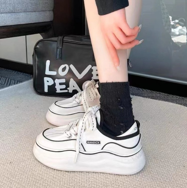 【白スニーカー×美脚スタイルアップ×韓国系】5.0cm厚底スニーカー