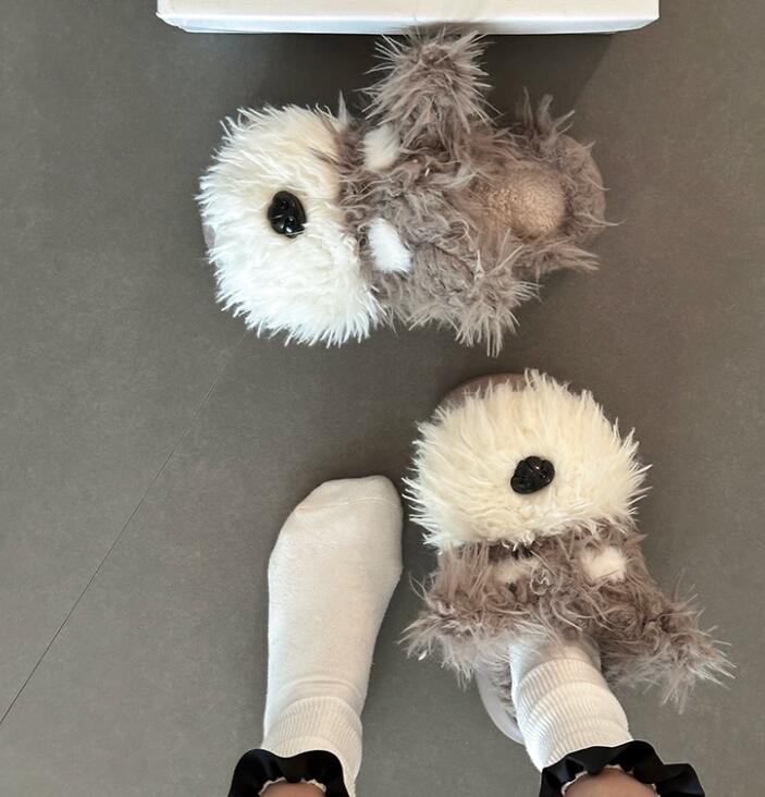 【ふわふわ暖か】犬モチーフ厚底ルームシューズ（4cm・もこもこファー・室内履き）