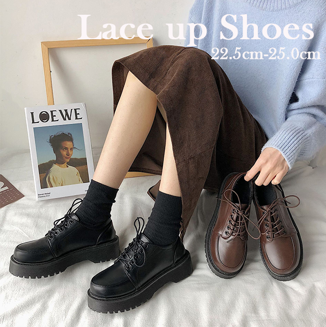 レディース厚底スニーカー紐靴マニッシュシューズ