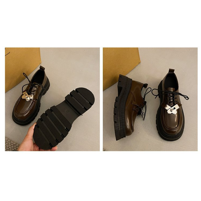 レディース厚底ローファー金属バックル付きソフトレザー靴