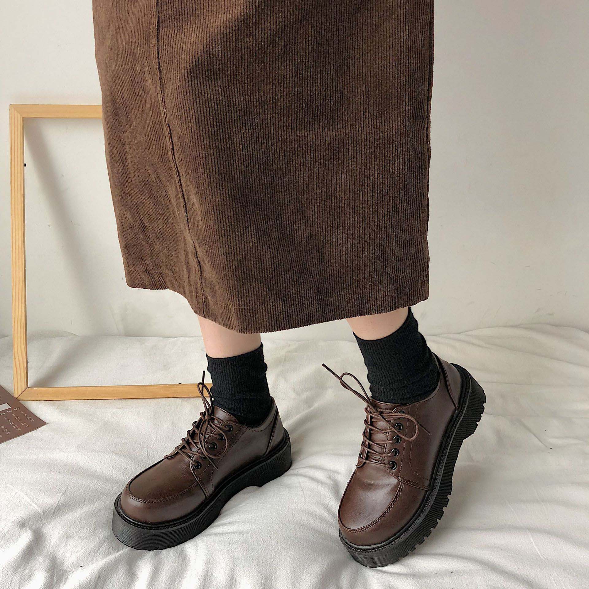 レディース厚底スニーカー紐靴マニッシュシューズ