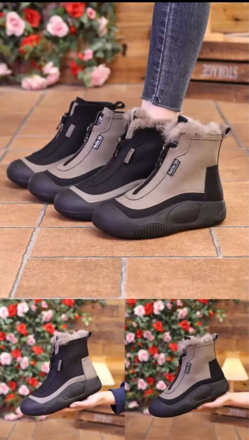 女性用厚底雪ブーツ裏起毛ショート丈ジッパー付き