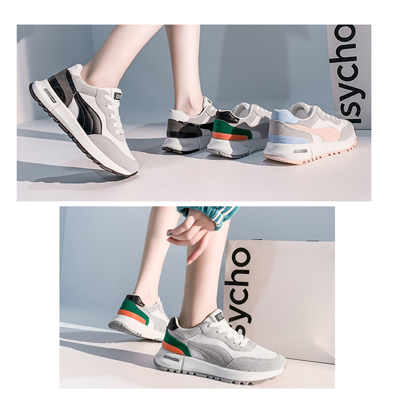 【グレーブルー配色×通気メッシュ×韓国系】3.0cm厚底スニーカー