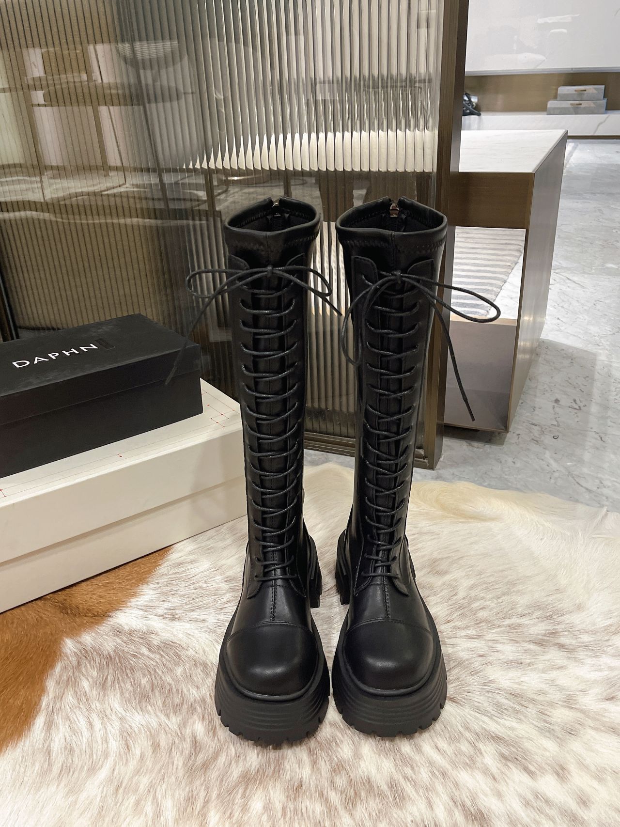 厚底商品 レースアップ厚底ロングブーツ