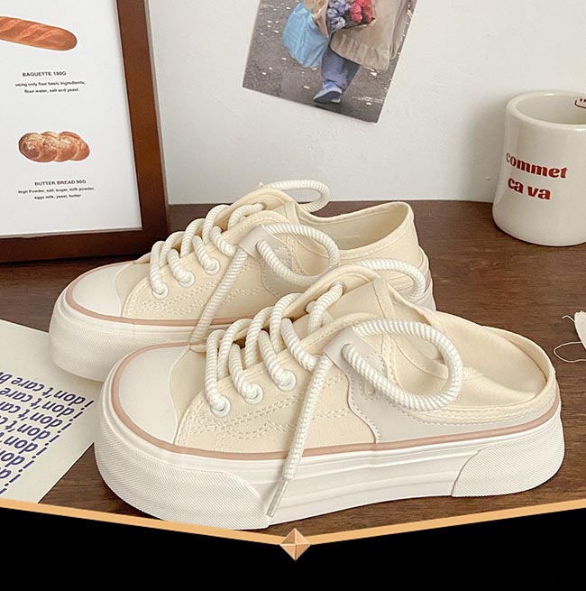 【白桃色バイカラー×軽量スタイルアップ×韓国系】6.0cm厚底スニーカー