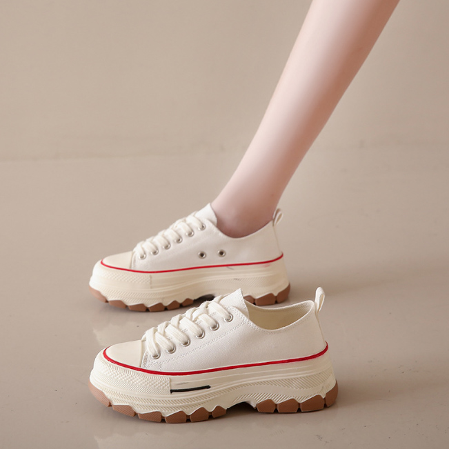 厚底キャンバススニーカー ローカット 美脚効果 レースアップ