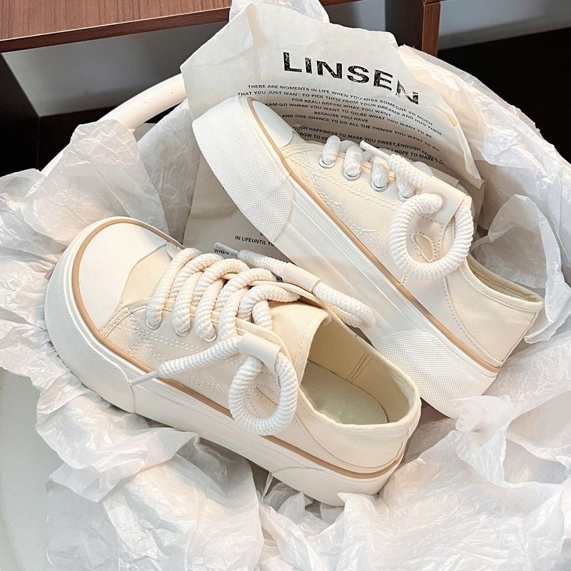 【白桃色バイカラー×軽量スタイルアップ×韓国系】6.0cm厚底スニーカー