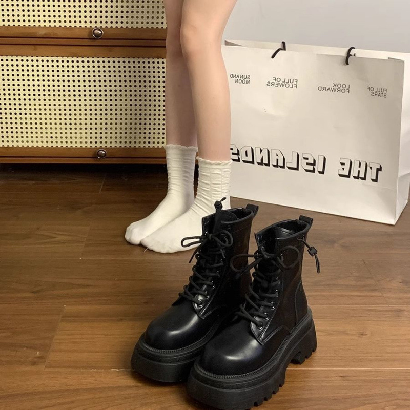 厚底商品 レースアップ厚底ショートブーツ