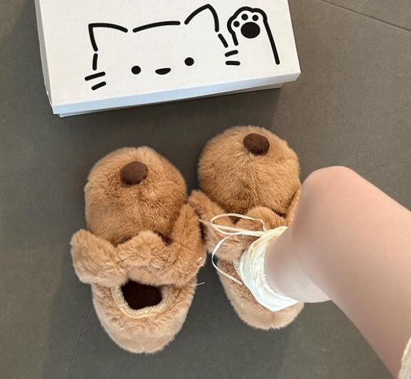 【ほっこり可愛い】犬モチーフ厚底ルームシューズ（3cm・もこもこファー・秋冬）