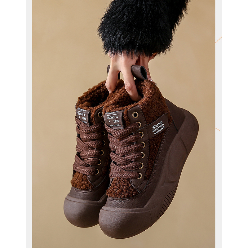 裏ボア付きハイカット厚底靴レディース紐靴防寒