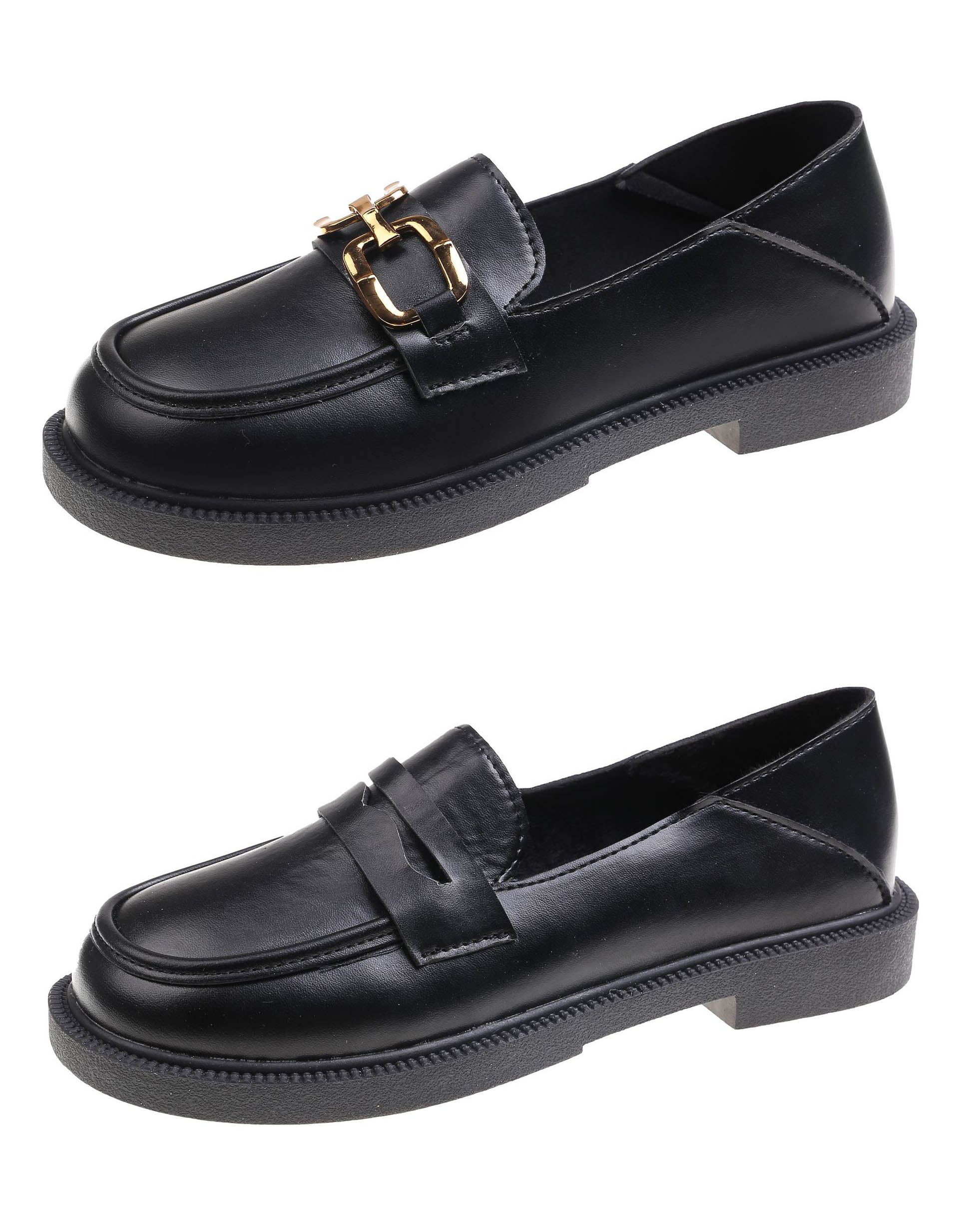 【美脚・脚長】金具付き厚底ローファー（3.5cm・2way・黒）歩きやすいデザイン