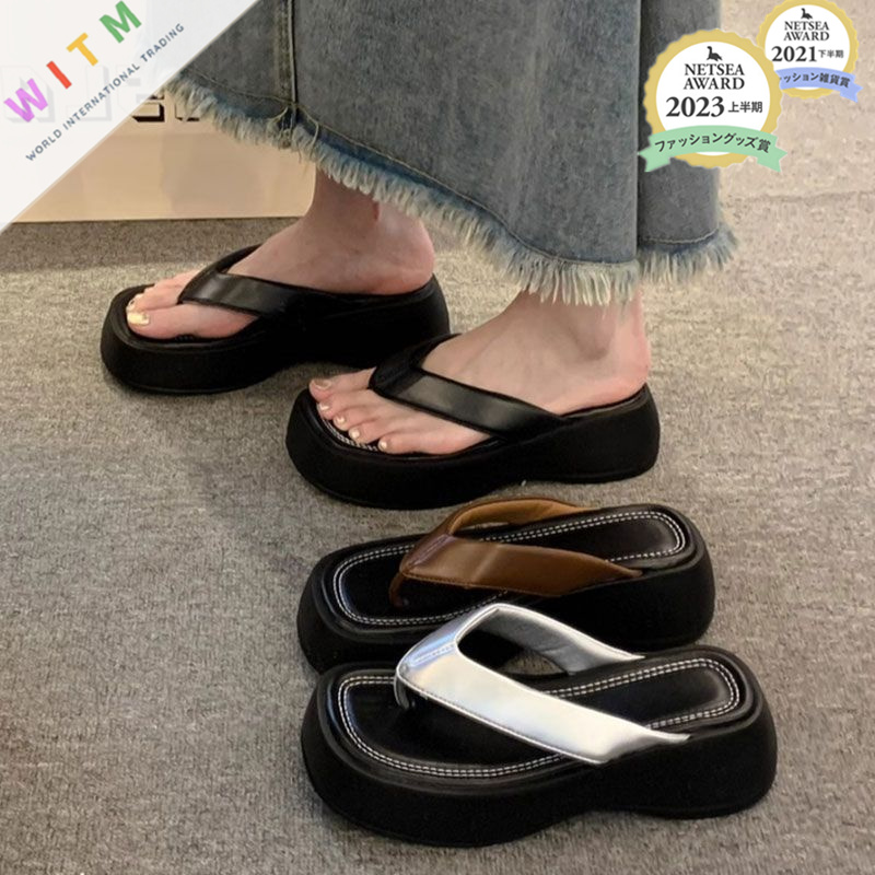 +5.5cm厚底サンダル レディース トングサンダル 滑り止め 歩きやすい 美脚効果