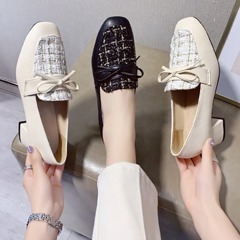 【美脚・脚長】ツイード風 厚底パンプス（5cmチャンキーヒール・歩きやすい）レディース