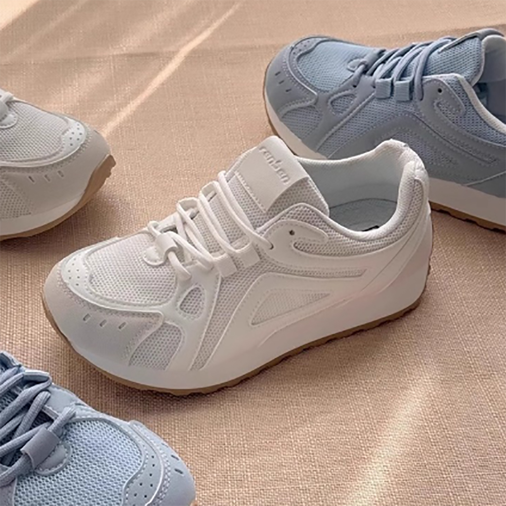 レディース厚底メッシュスポーツシューズ紐靴