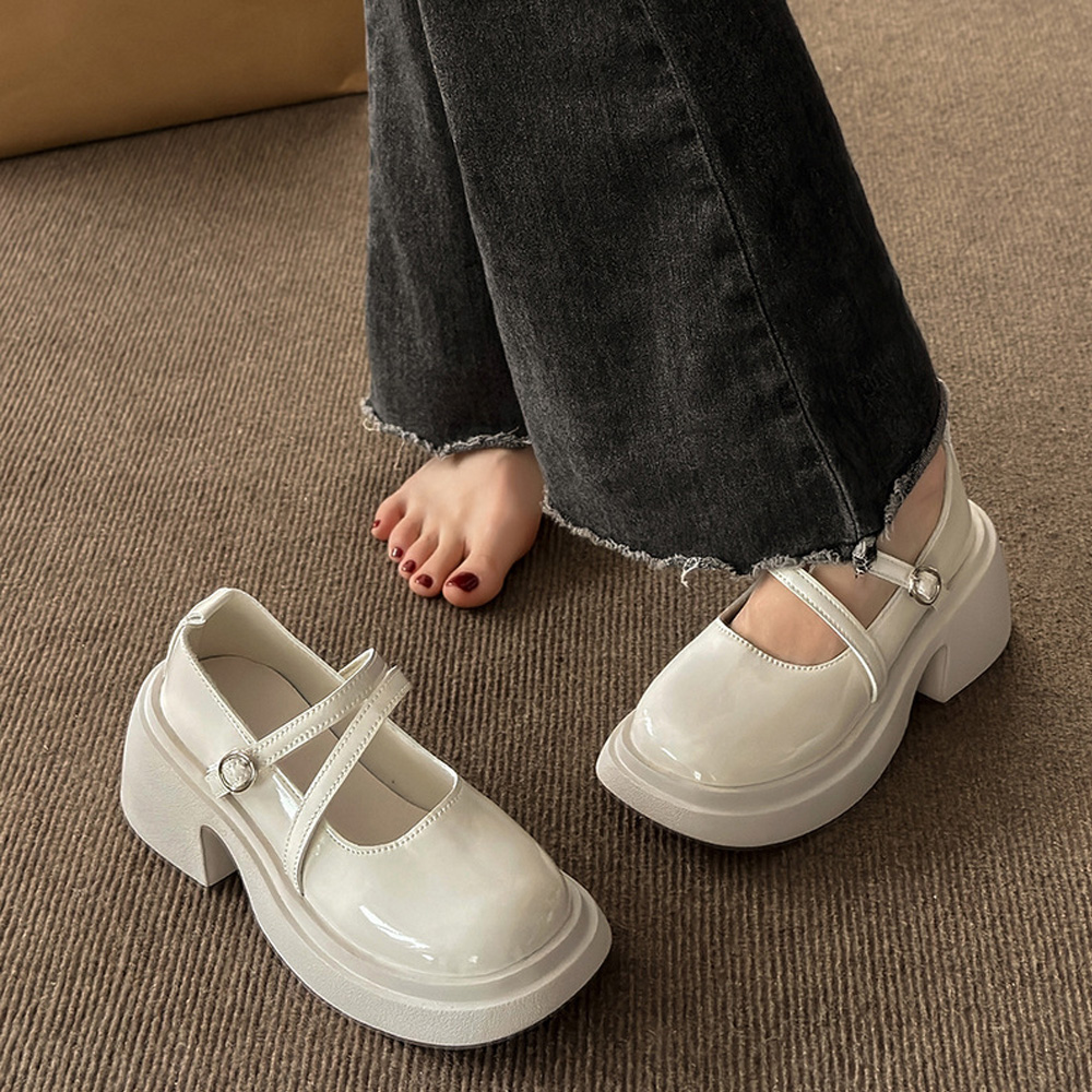 厚底パンプス ダブルストラップ 太ヒール 歩きやすい