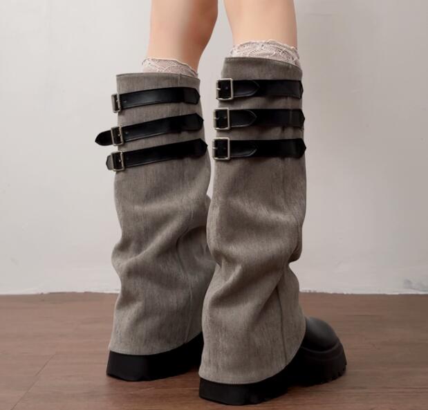 厚底ニーハイブーツ ベルトデザイン お出かけ靴