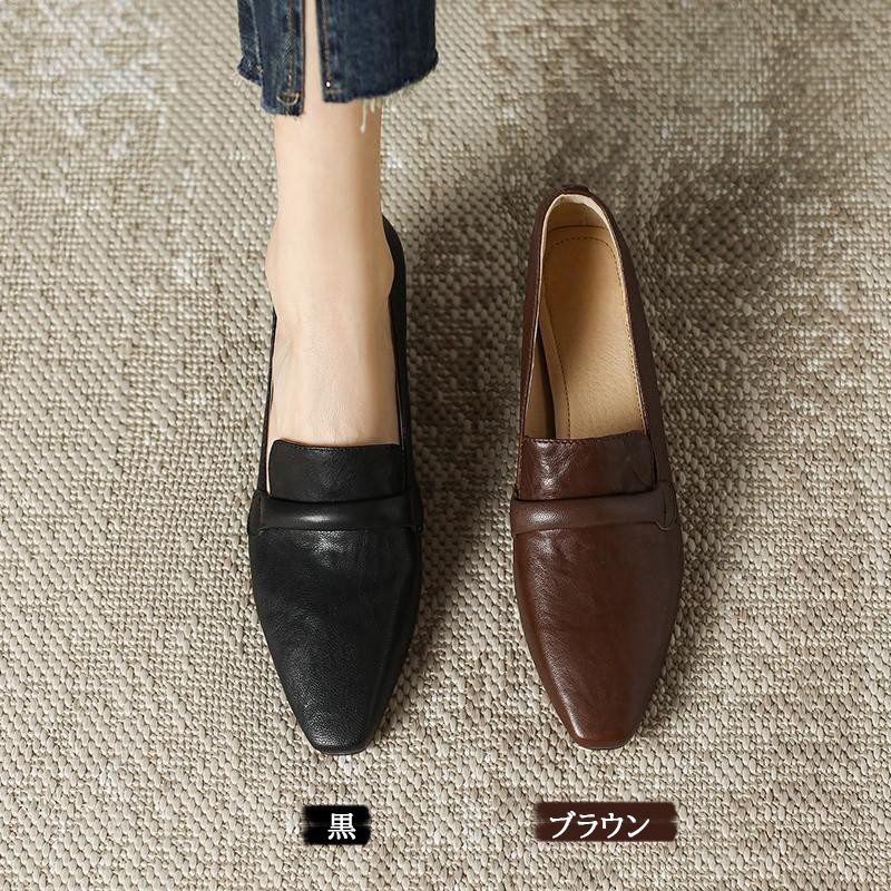 【美脚・細見え】レザー調 尖頭パンプス（3.5cm中ヒール・浅口スリッポン）エレガントデザイン