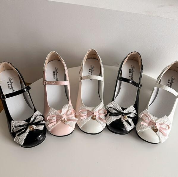 可愛いリボン付き厚底パンプス ロリータ風