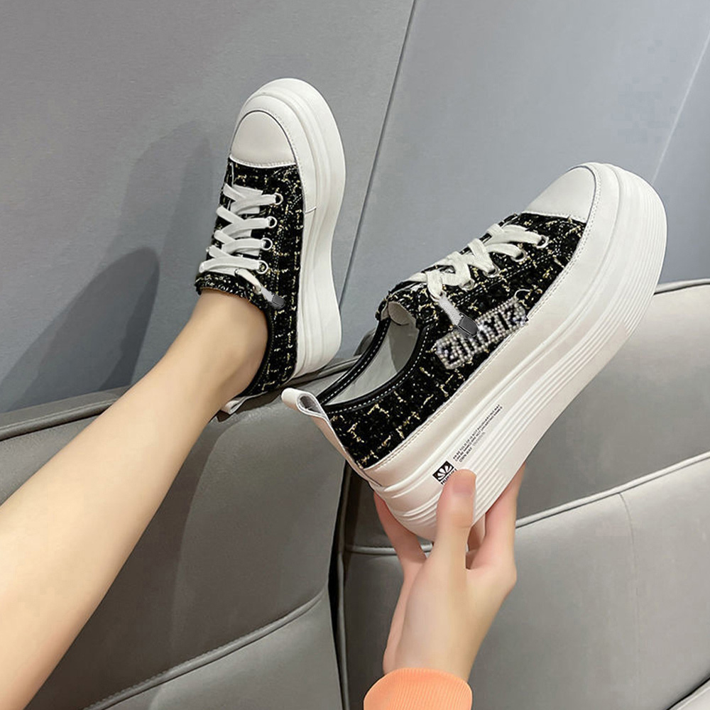 ツイード厚底スニーカー 身長アップ レディース靴