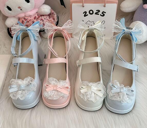姫系厚底パンプス リボン付き甘可愛ロリータ靴