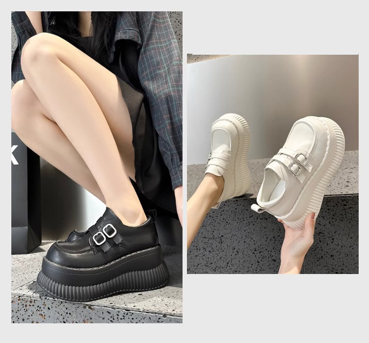 【厚底×ダブルバックル×モダン】ローファー｜脚長見え×安定感×きれいめ対応