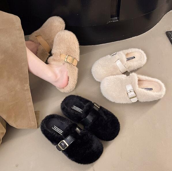 【ふわもこ快適】ベルト付き厚底ファーミュール（3.5cm・秋冬）