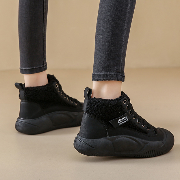 裏ボア付きハイカット厚底靴レディース紐靴防寒