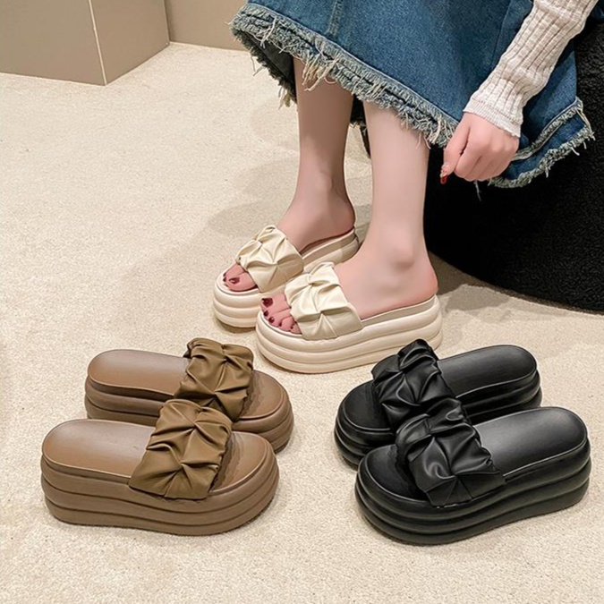 厚底商品 ギャザーリボン厚底サンダル