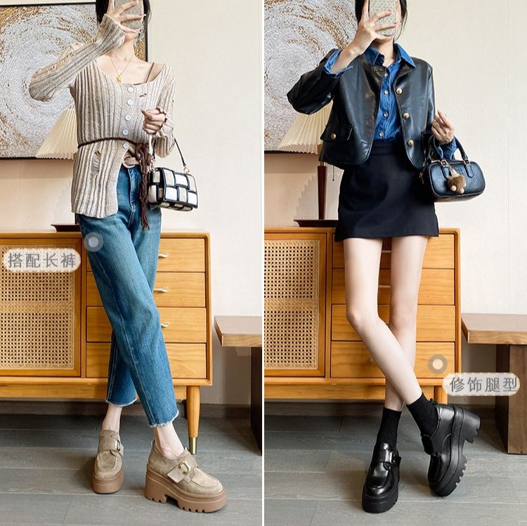 厚底 【金具ベルトデザイン × 脚長効果 × カジュアル系】13cm厚底ローファー