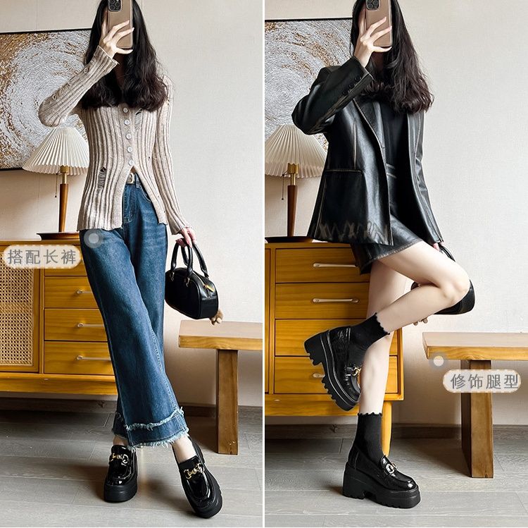 厚底 【金属チェーンデザイン × 身長アップ効果 × カジュアル系】12cm厚底ローファー