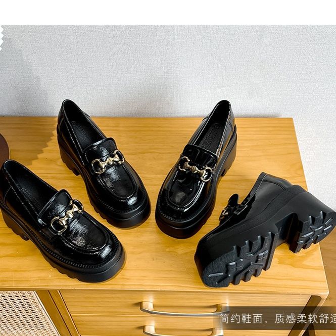 厚底 【金属チェーンデザイン × 身長アップ効果 × カジュアル系】12cm厚底ローファー