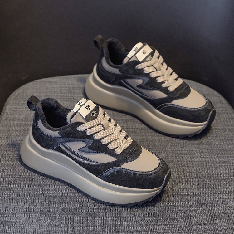 【スタイリッシュデザイン×裏起毛あったか×韓国系】3.0cm厚底スニーカー