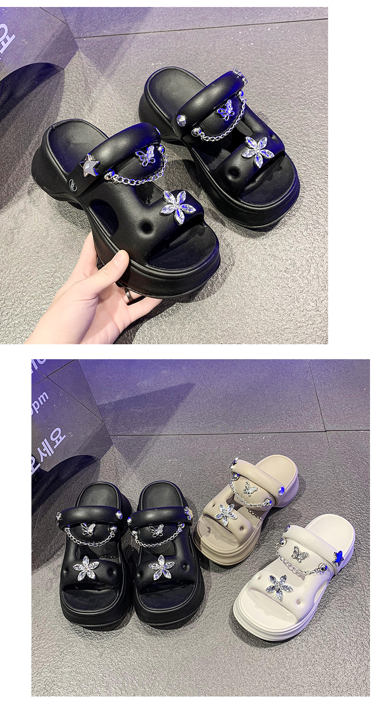 飾り付き厚底サンダル｜ストラップ装飾×軽量×6cmヒール