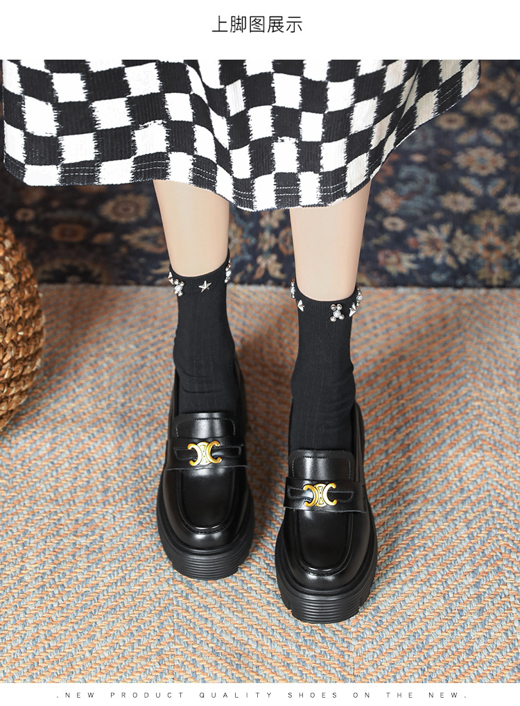 厚底【金属飾りデザイン × 身長アップ効果 × カジュアル系】10cm厚底ローファー