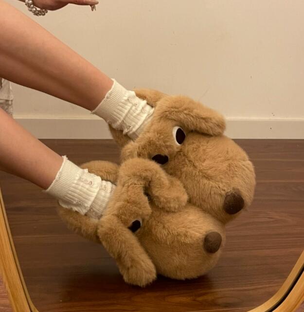 秋冬あったか犬モチーフ厚底ルームシューズ起毛