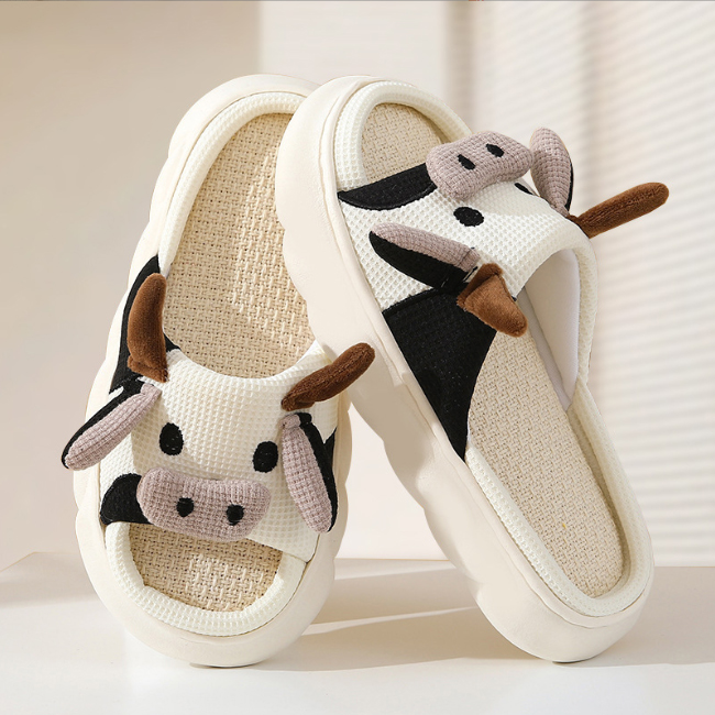 新作厚底牛柄ルームシューズ室内通気性抜群来客用