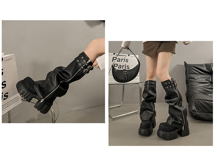 二重ベルト×シャドウ厚底ミドルブーツ｜脚長＆万能コーデ対応の秋冬主力アイテム