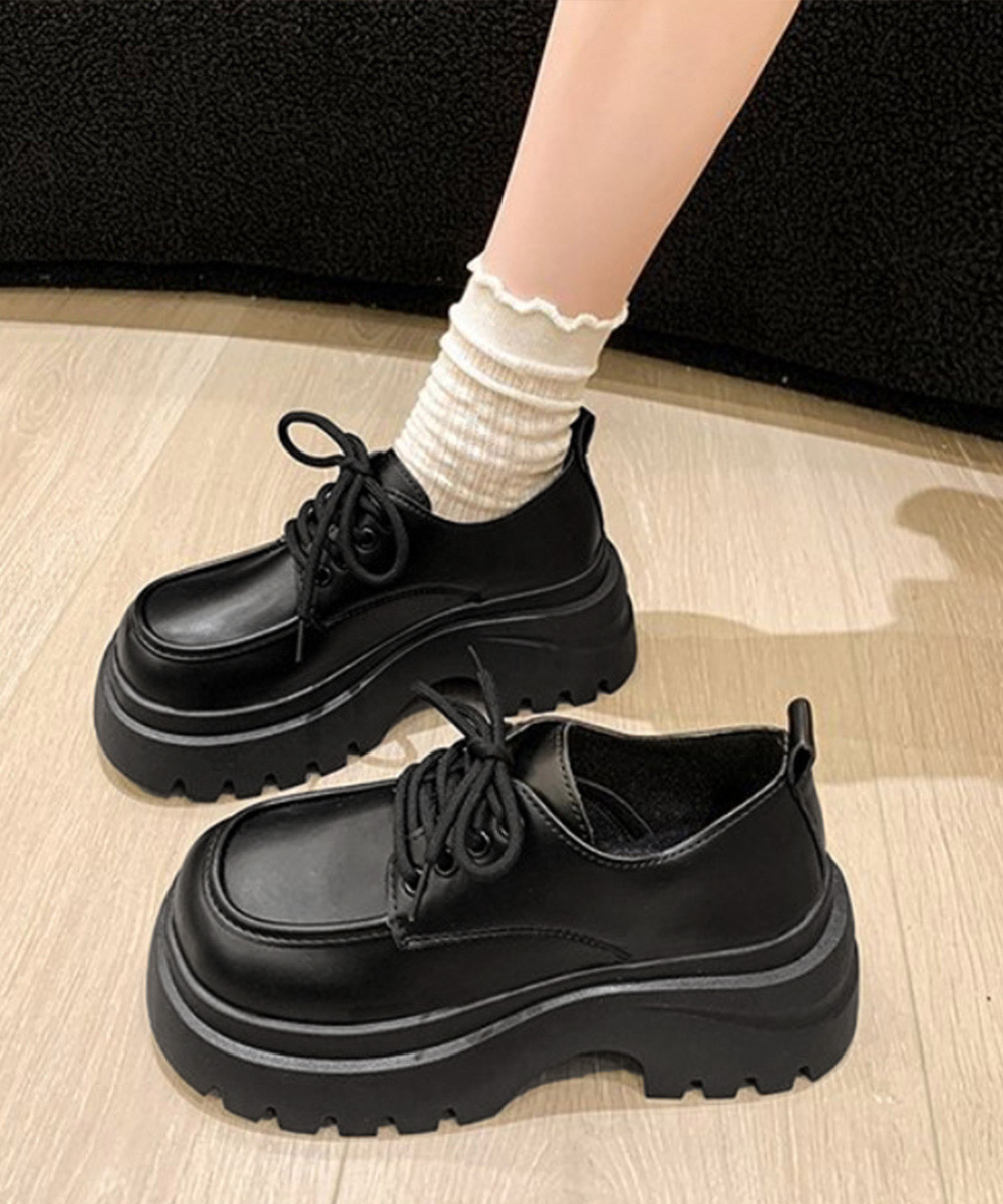厚底ローファー ボリューム底 編み上げ靴