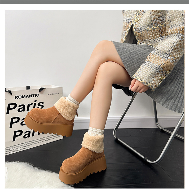 冬新作 もこもこ裏起毛ブーツ 厚底 暖かスノーブーツ