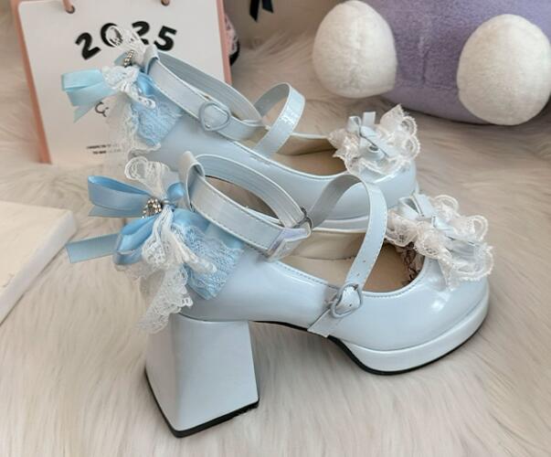 姫系厚底パンプス リボン付き甘可愛ロリータ靴