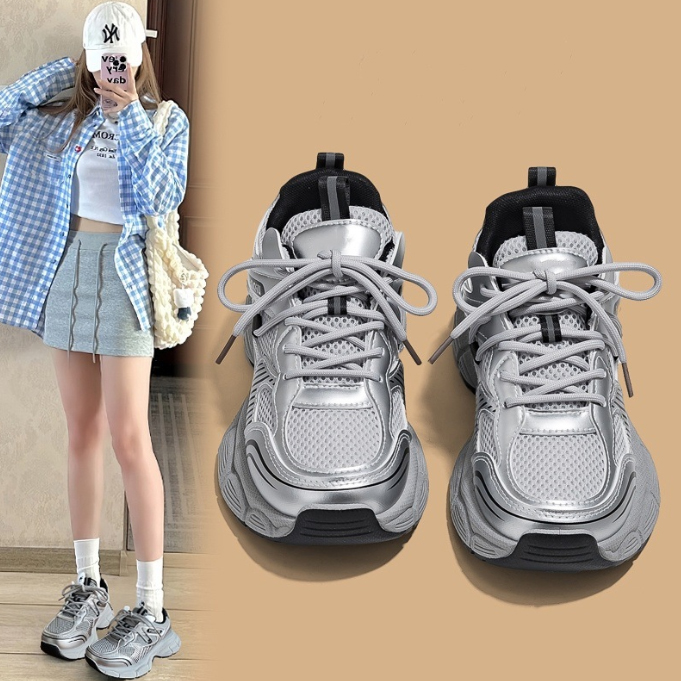 二〇二五年新作 女性用厚底メッシュスニーカー 紐靴